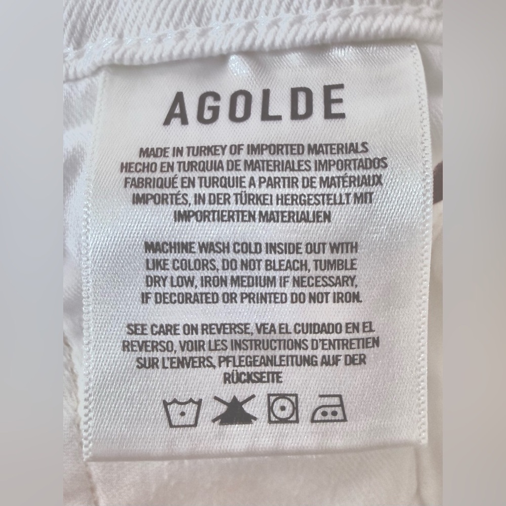 Agolde Riley Long High Rise Straight Leg Jeans With Raw Hem In Sour Cream Color - Picture 13 of 16